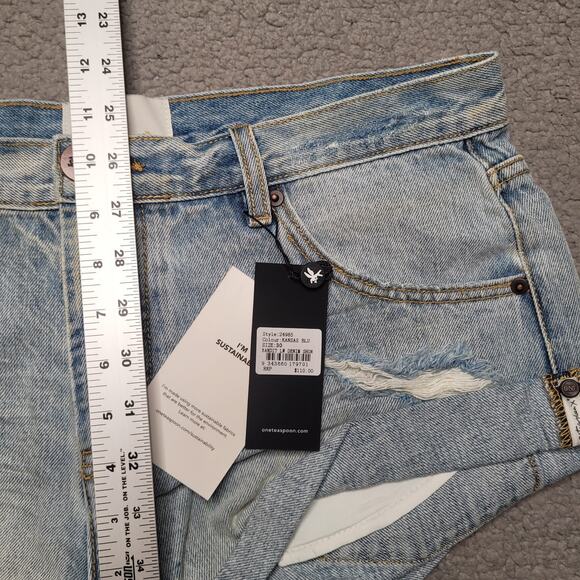 ONE Teaspoon Shorts 30 Bandits Low Waist Denim Kansas Blue Button Fly Cuffed NEW - Picture 10 of 13